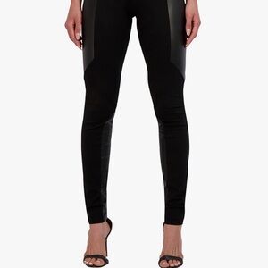 BCBGMAXAZRIA Mixed Media Legging Faux Leather Silhouette Pull On Panel Pant